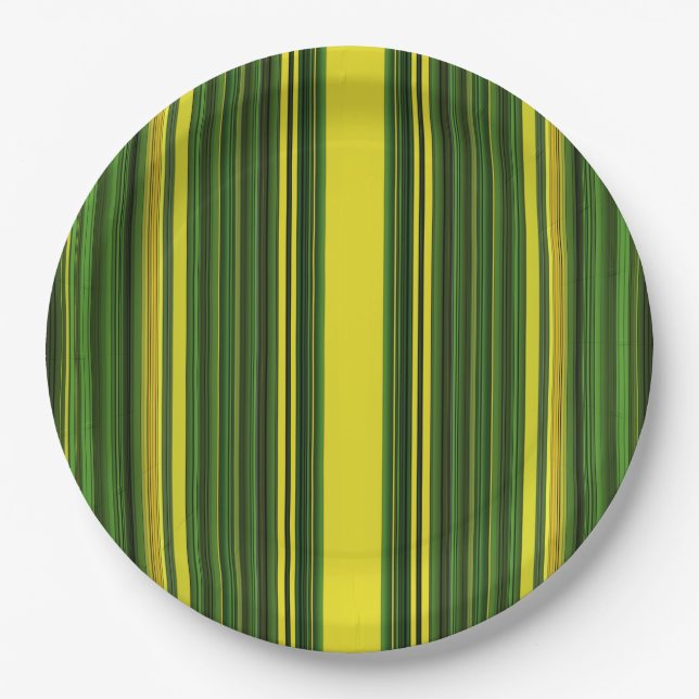 Green and Yellow Stripes Paper Plate (Front)