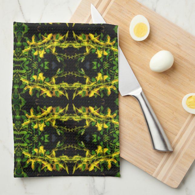 Green and Yellow Tapestry Pattern Kitchen Towels (Quarter Fold)