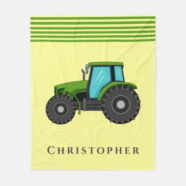 Green and Yellow Tractor Custom Fleece Blanket (Front)
