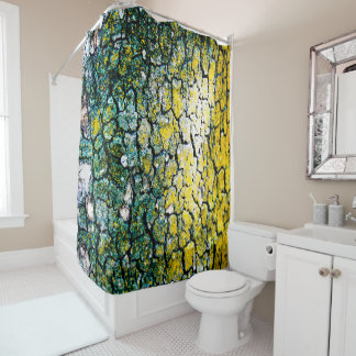 Green and Yellow Tree Bark Shower Curtain