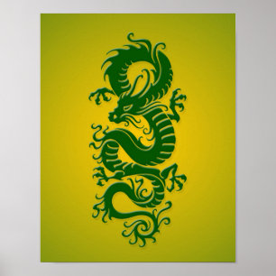 Green and Yellow Tribal Chinese Dragon Poster