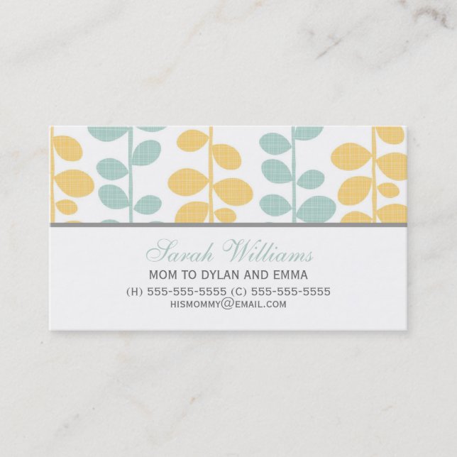 Green and Yellow Vines Calling Cards (Front)