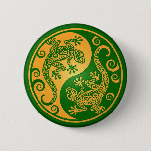 Green and Yellow Yin Yang Geckos 6 Cm Round Badge