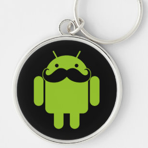 Green Android Robot Mustache on Black Key Ring