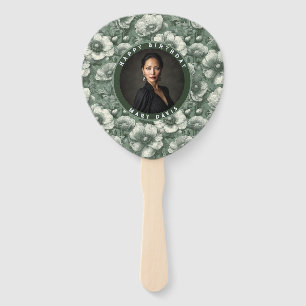 Green Anemones Inspired Milestone Birthday Unique Hand Fan