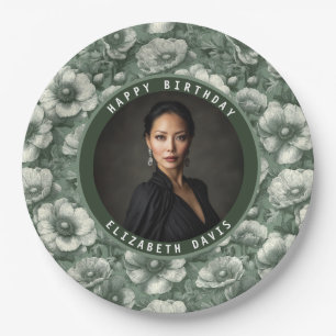 Green Anemones Theme Mother 30Th Birthday Paper Plate