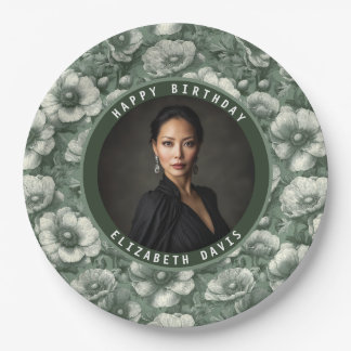 Green Anemones Theme Mother 30Th Birthday Paper Plate