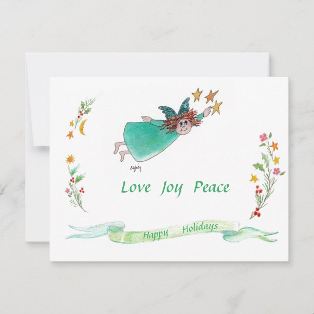Green Angel, Garlands and Holiday Banner Card (Front)
