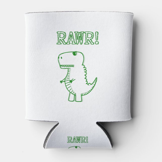 Green Angry T Rex Dino Can Cooler (Front)