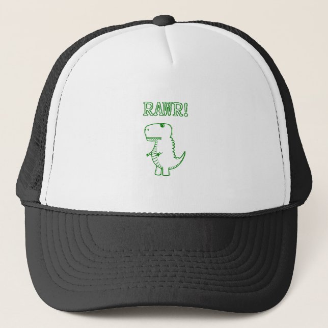 Green Angry T Rex Dino Trucker Hat (Front)