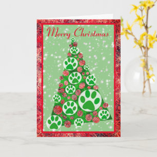 Green Animal Paw Silhouette Christmas Tree Decor Card