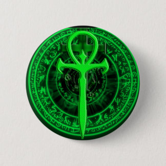 Green ankh 6 cm round badge