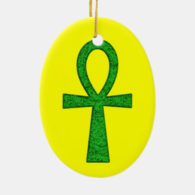Green Ankh Ceramic Tree Decoration (Back)