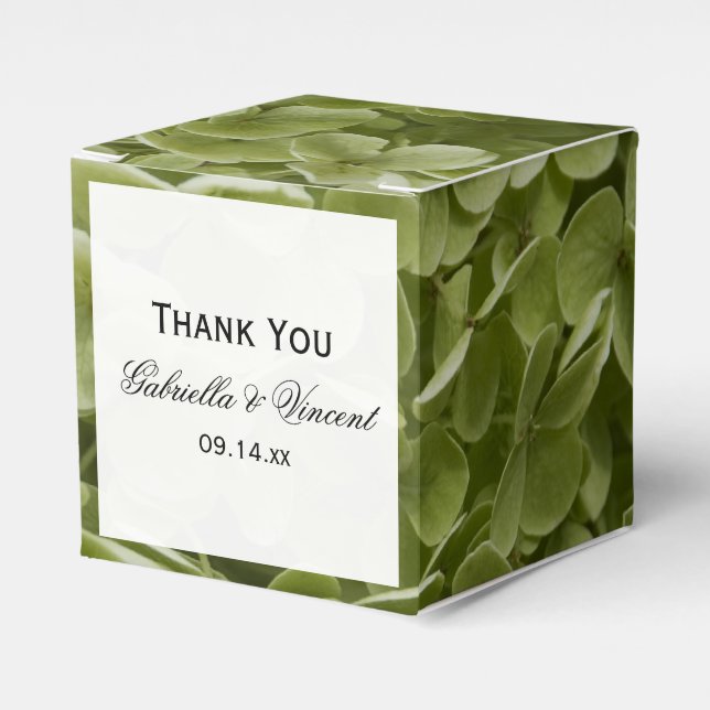 Green Annabelle Hydrangea Floral Wedding Favour Box (Front Side)
