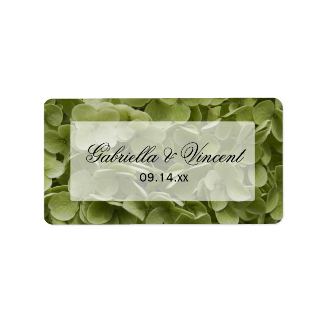 Green Annabelle Hydrangea Floral Wedding Favour Label (Front)