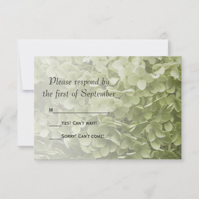 Green Annabelle Hydrangea Floral Wedding RSVP (Front)