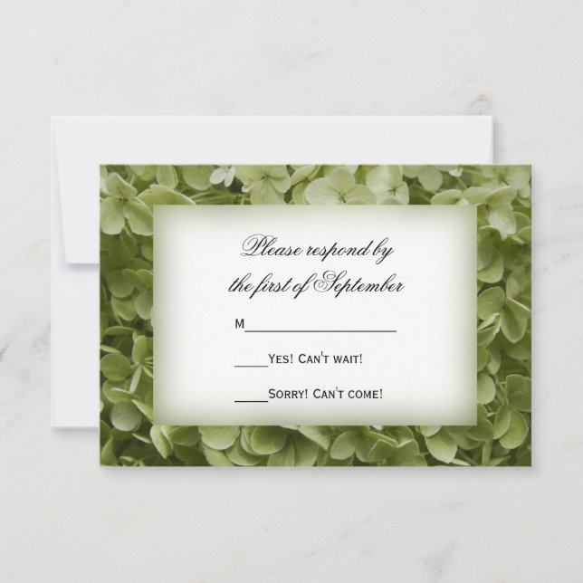 Green Annabelle Hydrangea Floral Wedding RSVP (Front)