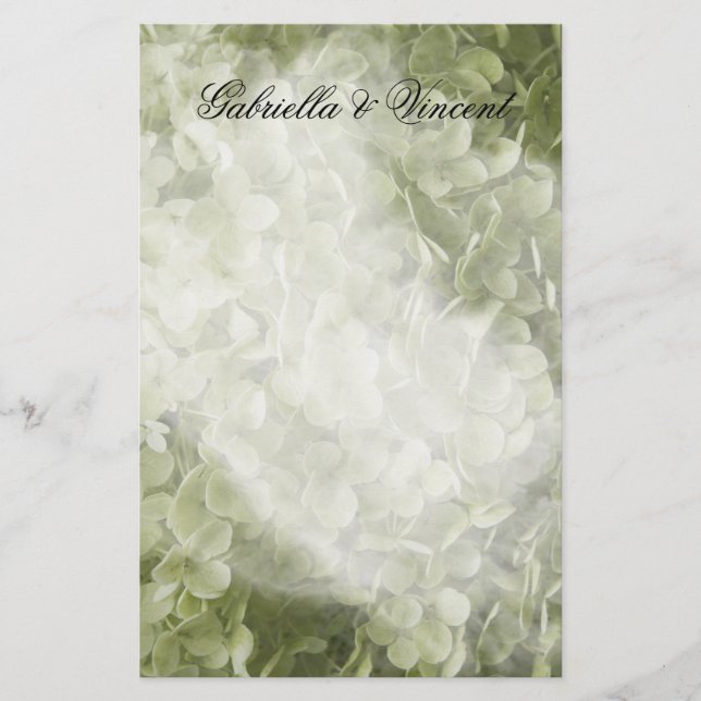Green Annabelle Hydrangea Floral Wedding Stationery (Front)