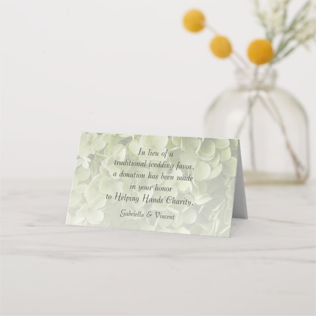 Green Annabelle Hydrangea Wedding Charity Favours Place Card (Front)