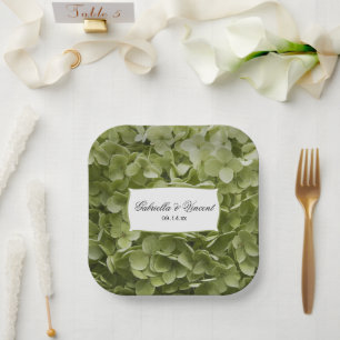 Green Annabelle Hydrangea Wedding Paper Plate