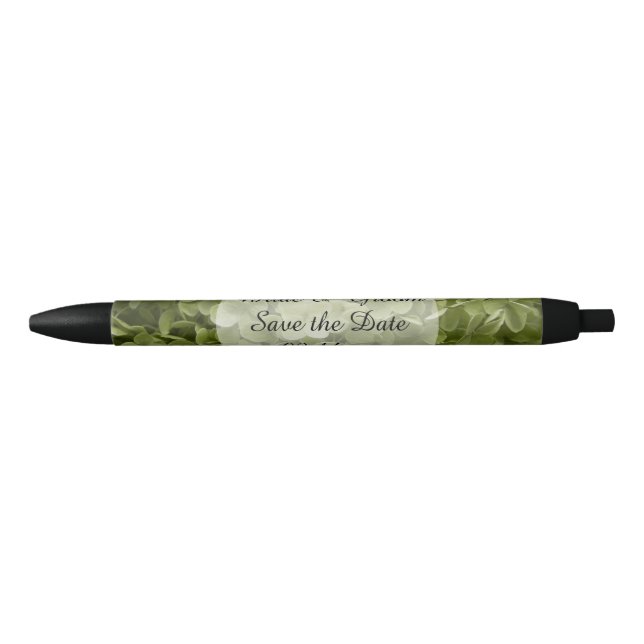 Green Annabelle Hydrangea Wedding Save the Date Black Ink Pen (Front)
