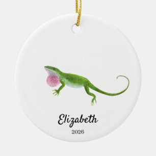 Green Anole Ornament,Custom Christmas Keepsake Ceramic Tree Decoration