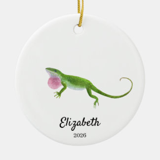 Green Anole Ornament,Custom Christmas Keepsake Ceramic Tree Decoration