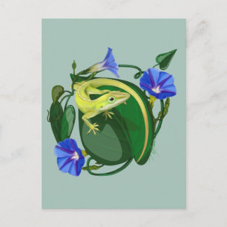 Green Anole with Morning Glory  Postcard