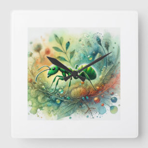 Green Ant Harmony 310824AREF111 - Watercolor Square Wall Clock