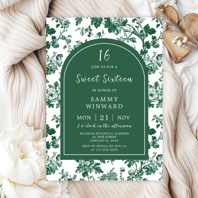 Green Antique Chinoiserie Sweet Sixteen Invitation (Creator Uploaded)