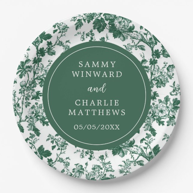 Green Antique Chinoiserie Wedding Paper Plate (Front)