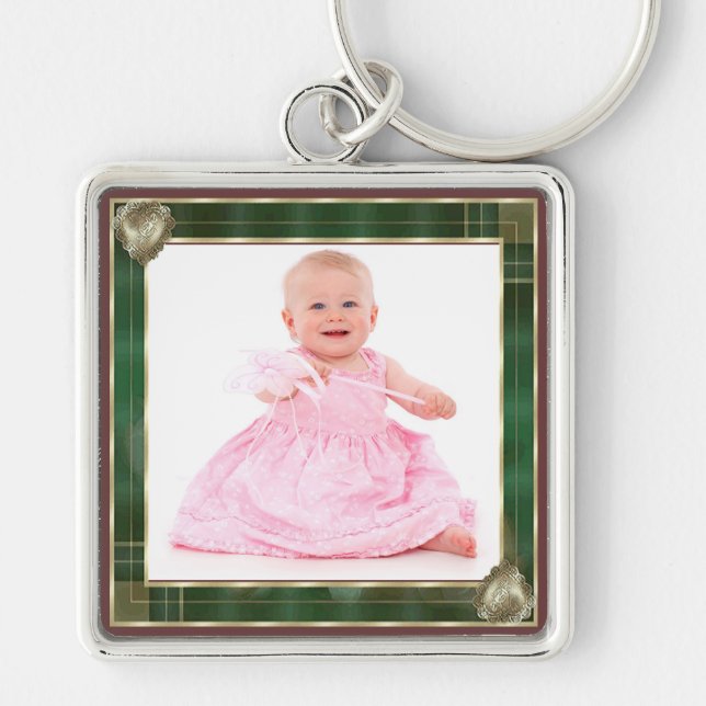 Green Antique Frame Add Your Photo Here Key Ring (Front)