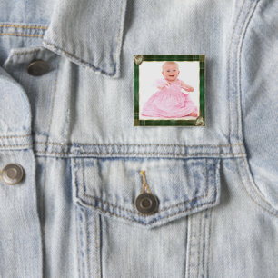 Green Antique Frame Custom Family Photo Pinback 15 Cm Square Badge