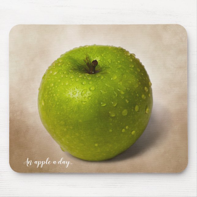 Green apple and a custom text mouse mat (Front)