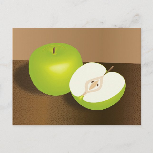 Green Apple-and-a-Half Still Life Postcard (Front)