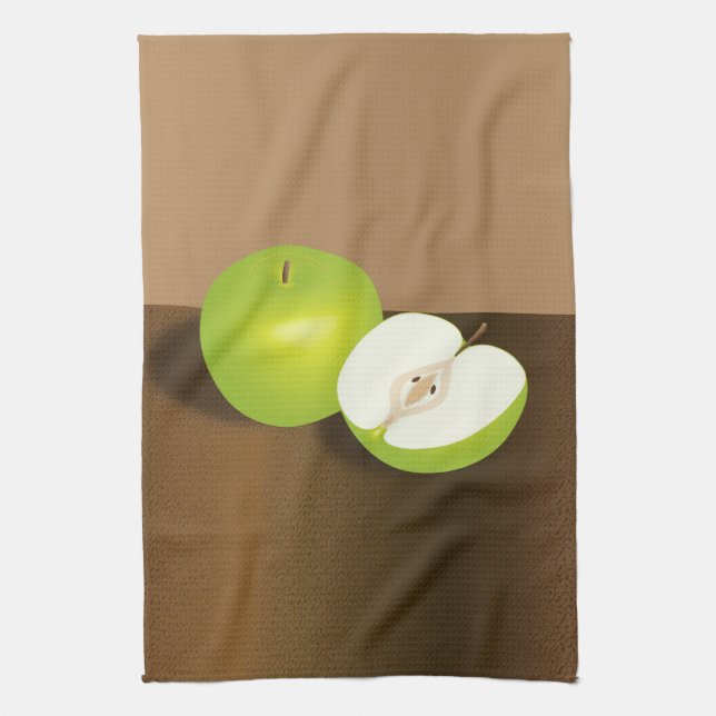 Green Apple-and-a-Half Still Life Tea Towel (Vertical)