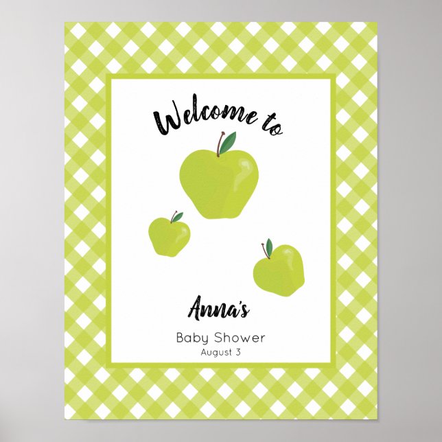 Green apple baby shower welcome poster (Front)
