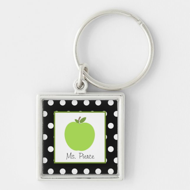 Green Apple / Black With White Polka Dots Key Ring (Front)