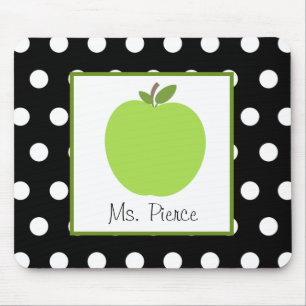 Green Apple / Black With White Polka Dots Mouse Mat
