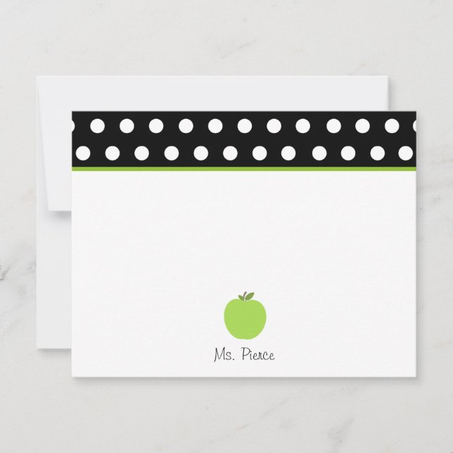 Green Apple / Black With White Polka Dots Note Card (Front)