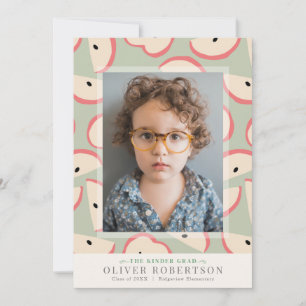Green Apple Boy Kindergarten Photo Graduation Invitation