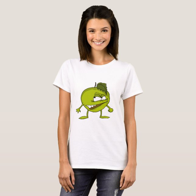 Green apple cartoon character with a vicious smile T-Shirt (Front Full)