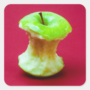Green apple core square sticker