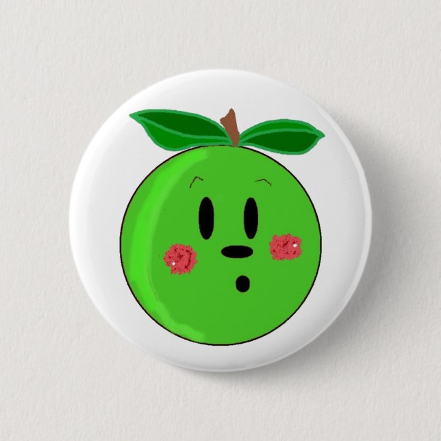 Green Apple Face 6 Cm Round Badge (Front)