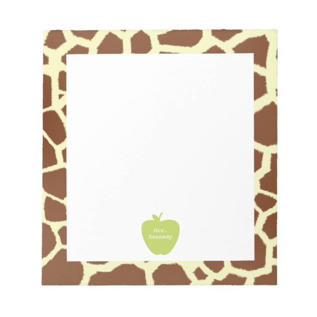 Green Apple Giraffe Teacher Notepad (Front)