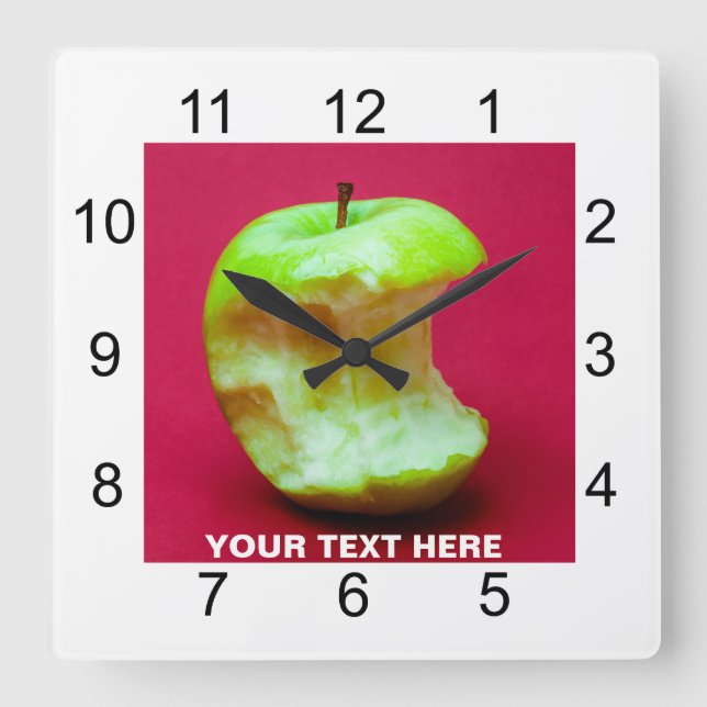 Green apple nibbled square wall clock (Front)