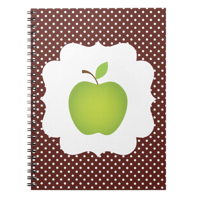 Green Apple on Brown Polka Dot Background Notebook (Front)