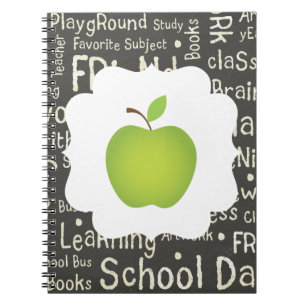Green Apple on Chalkboard Background Notebook