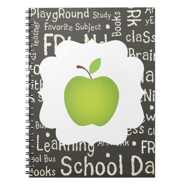 Green Apple on Chalkboard Background Notebook (Front)