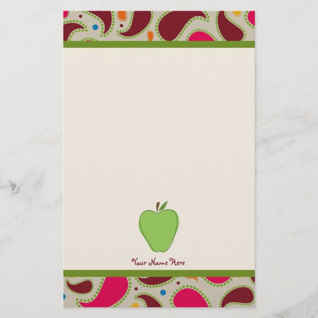 Green Apple & Paisley Personalised Teacher Stationery (Front)